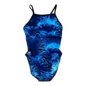Speedo Blue Wave Endurance+ Fusion Vibe Crossback One Piece Swimsuit S